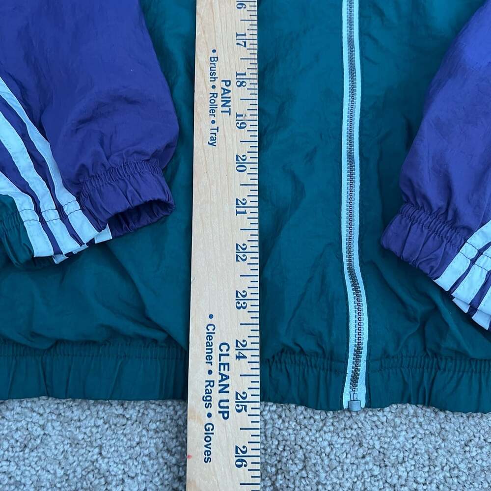 Vintage 90s Adidas Color Block Nylon Full Zip Track Jacket Purple Green XL - Picture 6 of 7